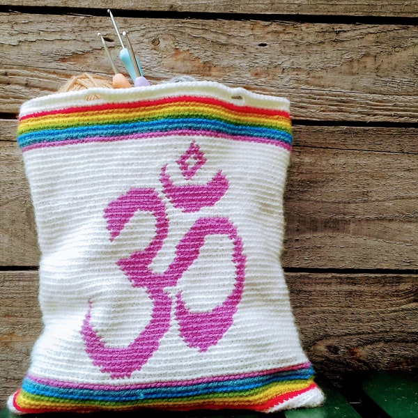 Patron au crochet, Sac à main avec symbole Om, Patron de tapisserie, PDF