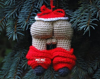 Père Noël drôle au crochet, décoration de Noël coquine, décoration de Noël sarcastique Amigurumi PDF - cadeau secret père Noël