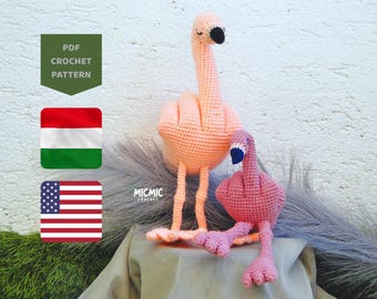 Modèle au crochet drôle de doigt du milieu de flamant rose, PDF oiseaux impertinents et sarcastiques - Freda et Rosalingo - Retournez l'oiseau PDF modèle amigurumi