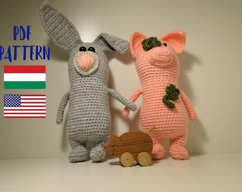 Piggy and Bunny crochet pattern pack, Piggy and Bunny crochet pattern bundle, Piggy and Bunny amigurumi pattern pack