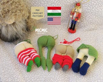 Naughty Christmas Butt Crochet Patterns, Santa Elf Nutcracker & Grumpy Green Christmas, 4-in-1 Funny Amigurumi PDF Bundle