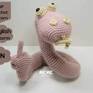 Divertente schema all'uncinetto per il dito medio di un serpente, amigurumi di un serpente sarcastico e volgare, decorazione rettile in PDF - Filip the Fucksnake