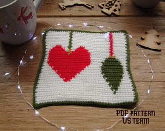 Christmas cup coaster crochet pattern, Tapestry crochet pattern, Christmas pot holder