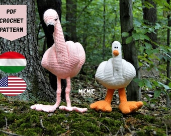 Paquete de patrones de crochet 2 en 1 de pájaros sarcásticos, divertido conjunto de amigurumi de flamenco y pato, regalo de broma grosera en PDF - Freda y Duck You - Hazle la peineta