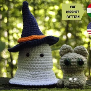 Witch Ghost Crochet Pattern: Halloween Amigurumi with Cat (PDF Pattern EN/HU