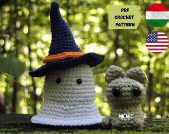 Witch Ghost Crochet Pattern: Halloween Amigurumi with Cat (PDF Pattern EN/HU