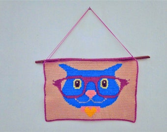 Cat crochet pattern, Cat tapestry crochet pattern, Cat wallhanging pattern