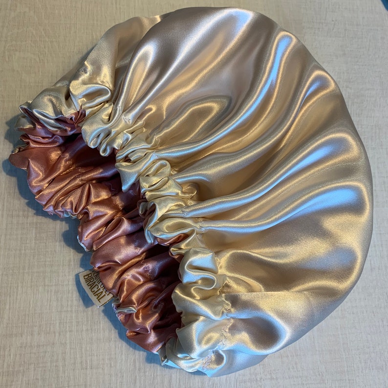 Blush/ Champagne Double Layer reversible Satin Bonnet image 2