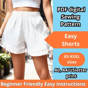 Ruffled Summer Shorts Sewing Pattern | Easy Beginner Pattern | Women Shorts Pattern | Elastic High Waist Shorts, Digital PDF Sewing  Pattern