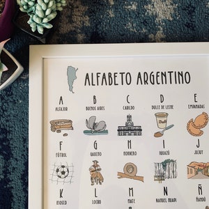 12x18 Argentina Abcs Poster, Ilustración de arte mural, Decoración de guardería, Arte infantil, Alfabeto