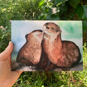 Otter couple Cards and Prints by Aspen Salisbury