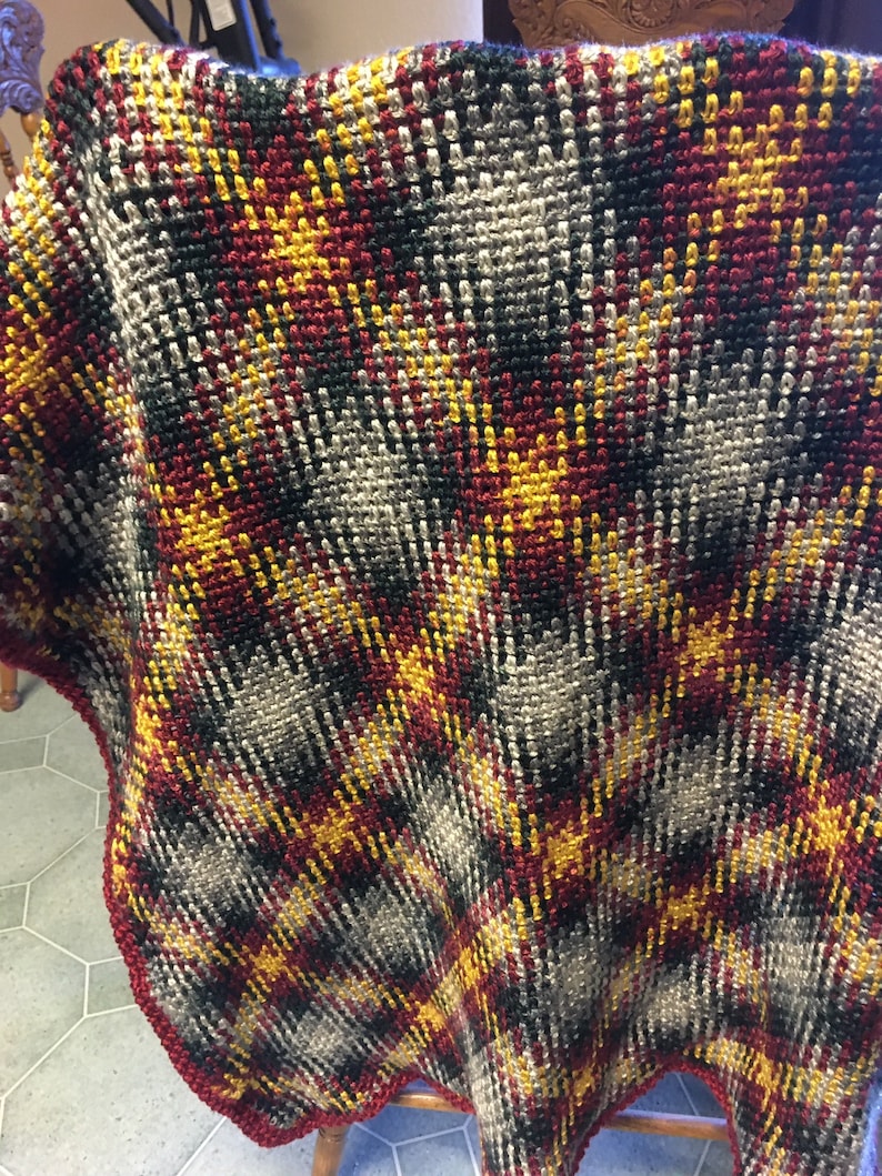 Crochet Planned Pooling Plaid Blanket Etsy