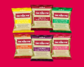6 x Mixed Flavours Premium Pork Crackling The Posh Pig