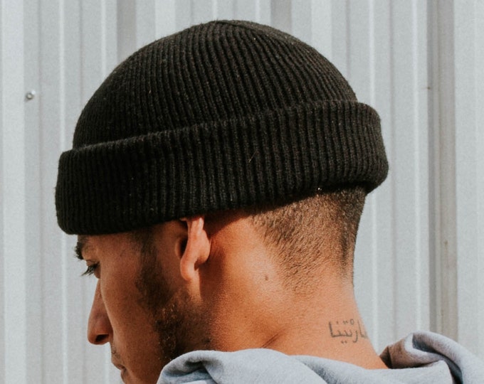 Black Fisherman Beanie. Merino Wool Fisherman Beanie. Watch - Etsy