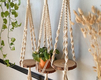 Plant hanger-Macrame cord, Wood center