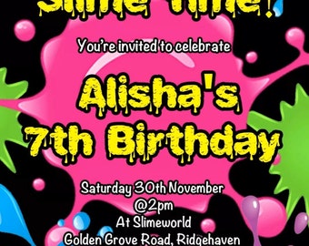 Invitación de fiesta de cumpleaños de Slime Kids Invitaciones de neón