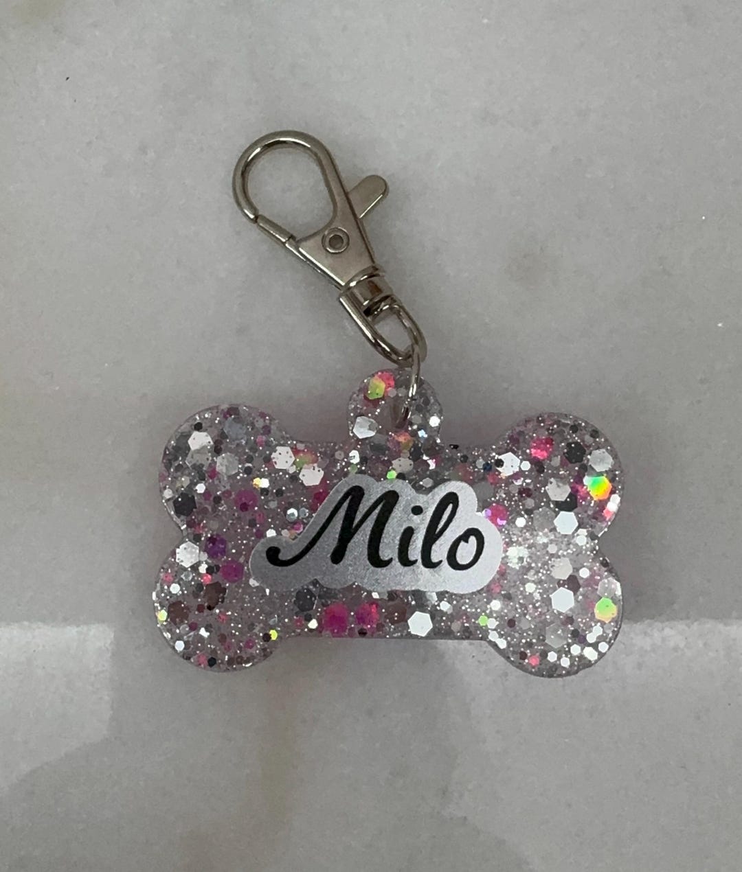 Raspberry Dog Tag Personalized Pink Glitter Dog Tag, Bone Shape Resin Pet ID - Etsy
