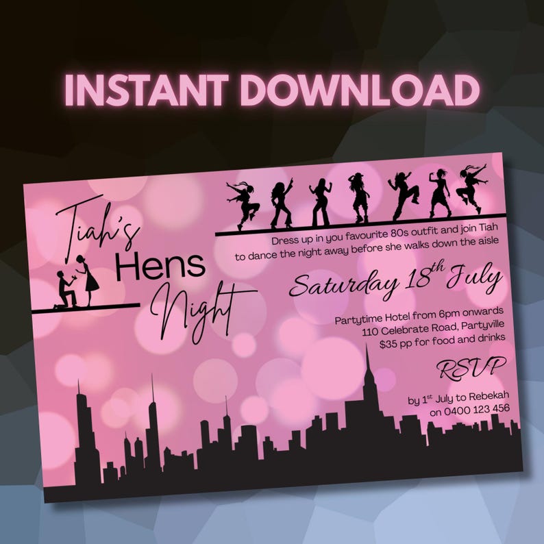 Editable Hens Night Invitation Template Pink Bachelorette Party