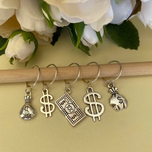 Silver Hair Rings w/ Silver Money Bag Dollar Sign Charms Braid Rings Hippie Boho Hair Charms Loc Dreadlock Beaded Hair Jewelry