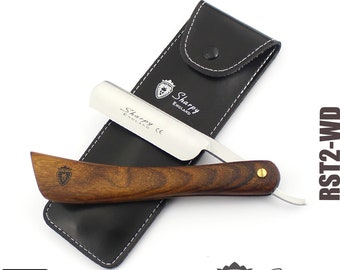 Vintage Rose Wood Handle Beard Cut Throat Straight Edge Razor Shaving Set for Him