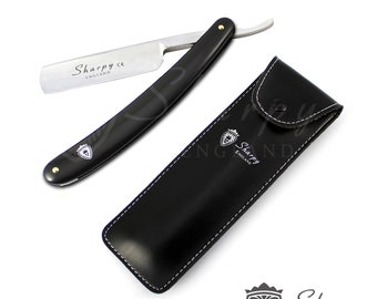 Classic Barber Style Shaving Set, Straight Cut Throat Razor With Black Razor Pouch