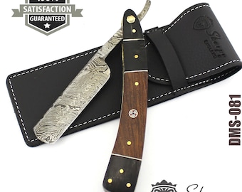 Vintage Damascus Steel Straight Razor Cut Throat Barber Salon Shaving Razor & Black Pouch