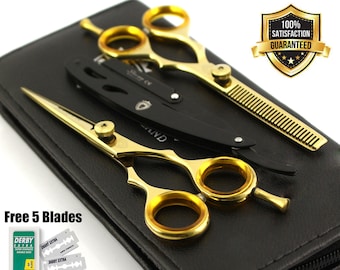 Professional Hairdressing Scissors Barber Salon Haircutting Shears 5.5" Gold Edition