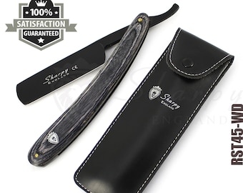 Straight Edge Razor: American Wood Handle Shaving Set with Pouch