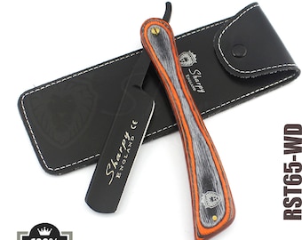 Rasoir coupe-gorge avec manche en bois : rasoir professionnel à lame droite avec pochette