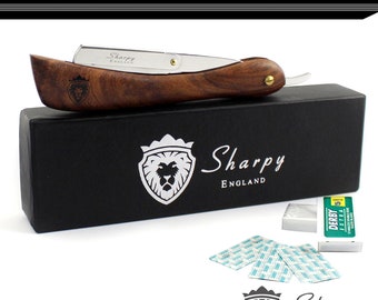 Straight Edge Razor Professional Barber Genuine Wood Handle Stainless Steel Folding Razor, Cut Throat Razor With Free Razor Box