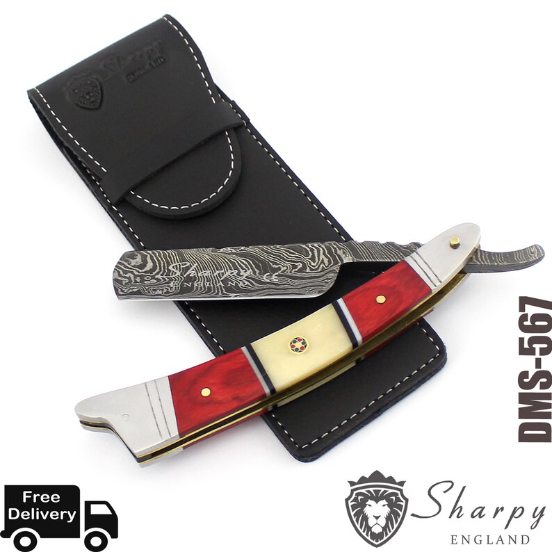 Damascus Steel Straight Razor Cut Throat Barber Salon Shaving Razor Vintage With Sharpening Strop Belt image 3