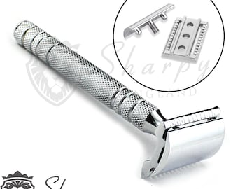 Sharpy Long Handled Double Edge Safety Razor Stainless Steel With 5 Double Edge Derby blades