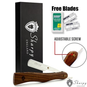 Wooden Barber Hair Salon Straight Cut Throat Shaving Razor With Free Blades & Gift Box