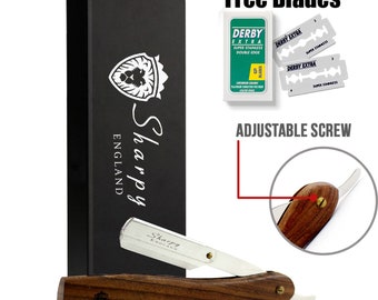 Rasoir en bois de rasage de gorge de coupe droite de salon de coiffure avec des lames et une boîte-cadeau gratuites