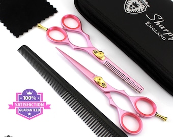 Professional Hairdressing Scissors Barber Salon Haircutting Thinning Shears 6.0" Pink & Gift Case