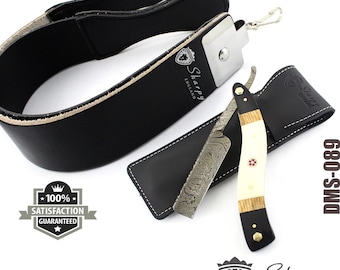 Sharpy Handmade Wet Shave/Barber/Salon Damascus Steel Straight Cut Throat Razor With Sharpening Strop Belt