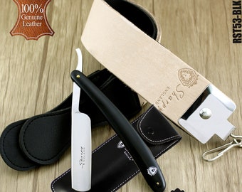 Men's Cut Throat Razor Shaving Kit: Leather Strop & Pouch
