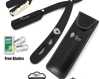 Classic Straight Edge Stainless Steel Barber Cut Throat Salon Razor With Blades & Pouch