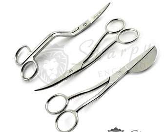 Machine Embroidery Duckbill Applique Set of 3 Double Curved Handmade Scissors 6"
