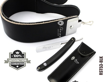 Men's Straight Razor Shaving Kit: Cut Throat Razor, Leather Strop & Pouch