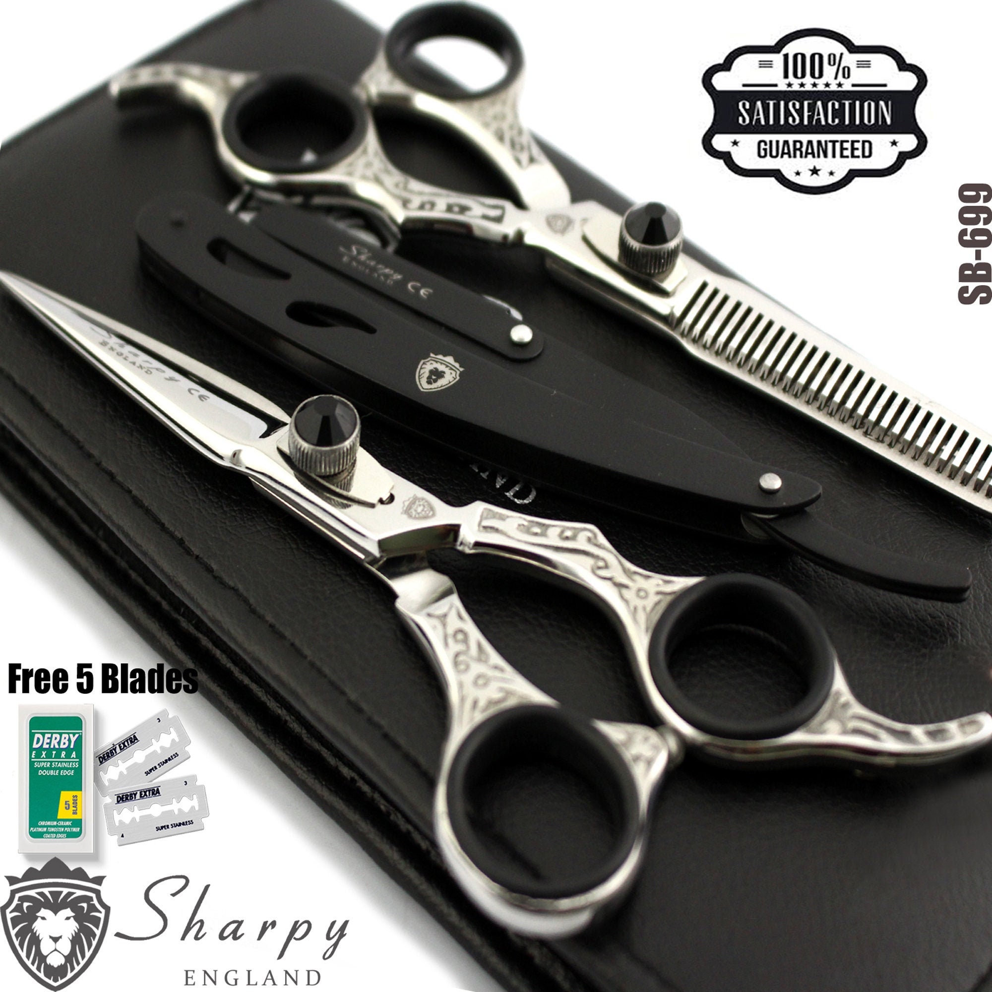 5.25 inches Professional Barber Razor Edge Hair Cutting Scissors/Shears  Adjustment Tension Screw - Mustache/Beard Trimming Hairdressing Cutting