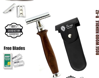 Sharpy Safety Razor Double Edge Wood Handle Razors For Men + Free Blades
