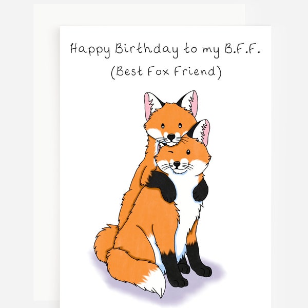 Fox Birthday Card, Best Friend Birthday Card, Red Fox Gifts, BFF Birthday Card, Fox Art