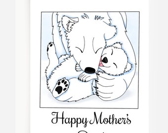 Mother's Day Polar Bear Card, Bear Art, Card For Mom, Mother’s Day Card From Kids, Bear Lover Gift, Card For Grandma