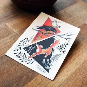CORBEAU et RENARD - A6 Print - Illustration - Impression - Papier naturel