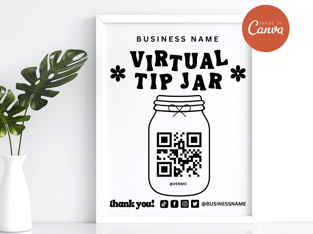 Printable Tip Jar Sign Virtual Tip Sign Template QR Code Etsy