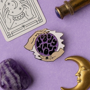 Mystic Crystal Ball Enamel Pin – &#39;Nobody Knows&#39; Fortune Teller Lapel Badge – Occult Accessory