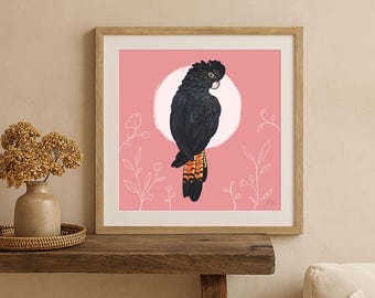 Stampa artistica del cacatua nero – Poster sulla fauna selvatica australiana (download digitale)