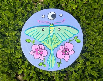 Dipinto originale di falena lunare – Acrilico su tela – Arte murale ispirata alla natura