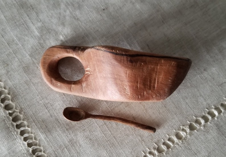 Hand-carved Wooden Salt Cellar w/Spoon image 3
